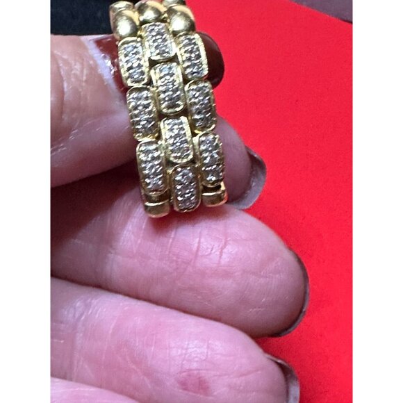 18K Yellow Gold LINK RING with zirconia Diamonds SZ -7 10.69 grams - Picture 2 of 16